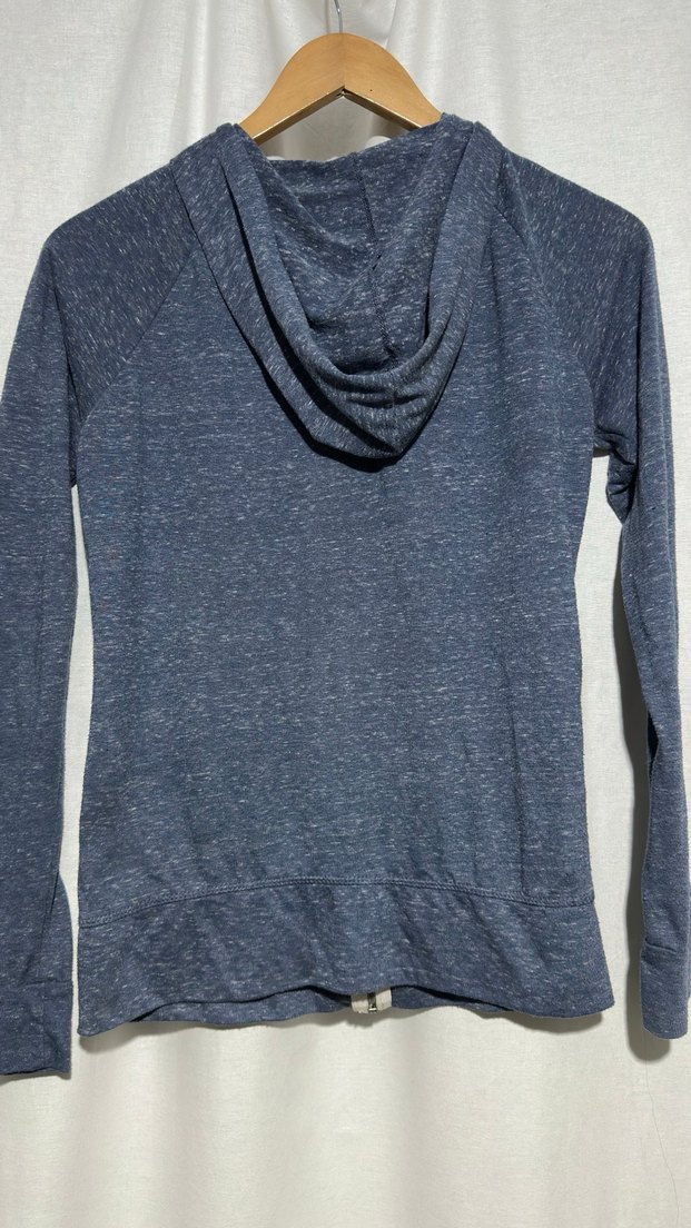 Kadın Mavi Fermuarlı Kapüşonlu Hırka - Görsel 4