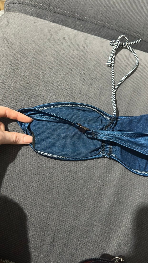 Mavi Elastik Askılı Kadın Bikini Üstü - Görsel 3