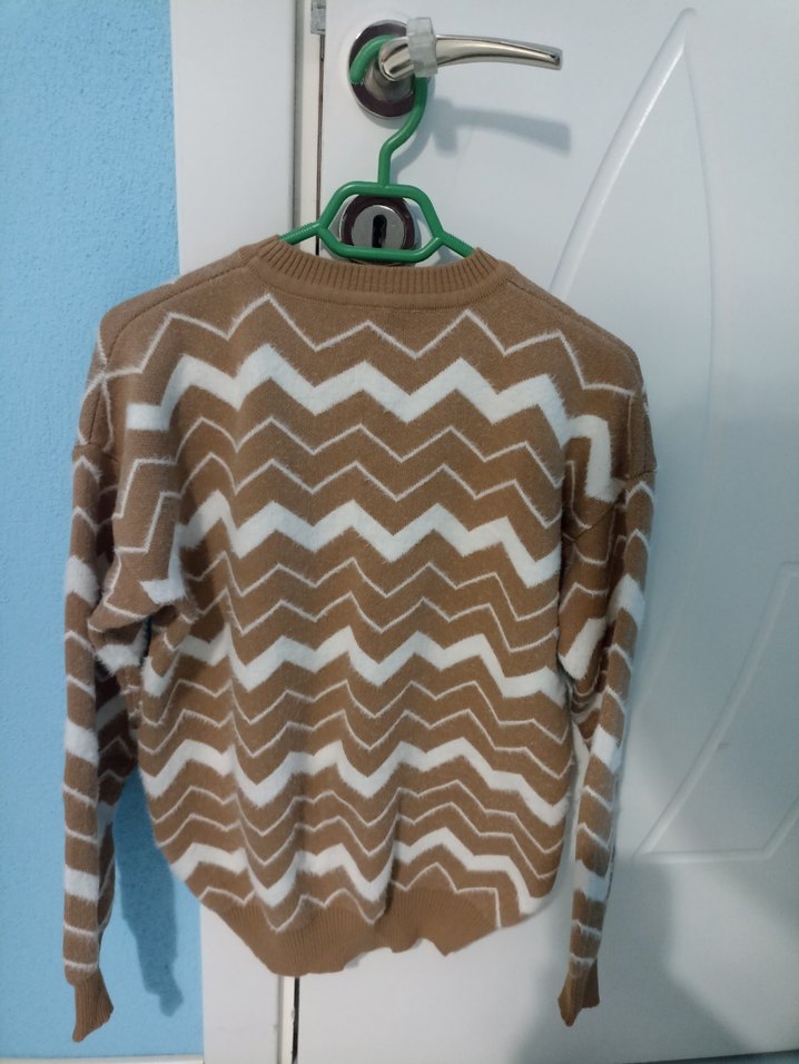 Kadın Kahverengi Örgü Uzun Kollu Kazak - Görsel 2