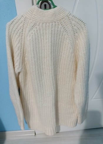 Beyaz Örgü Kadın Hırka, Midi Boy, Rahat Kesim - Görsel 2