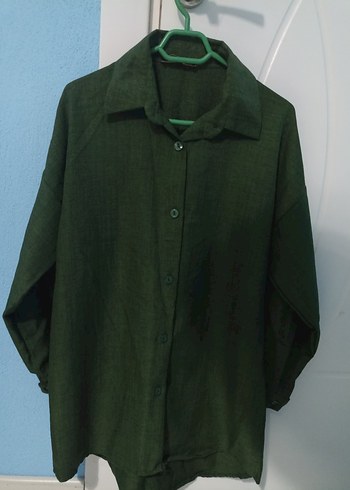 Kadın Koyu Yeşil Keten Gömlek - Görsel 2