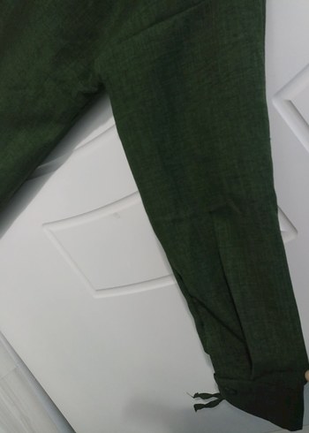 Kadın Koyu Yeşil Keten Gömlek - Görsel 3