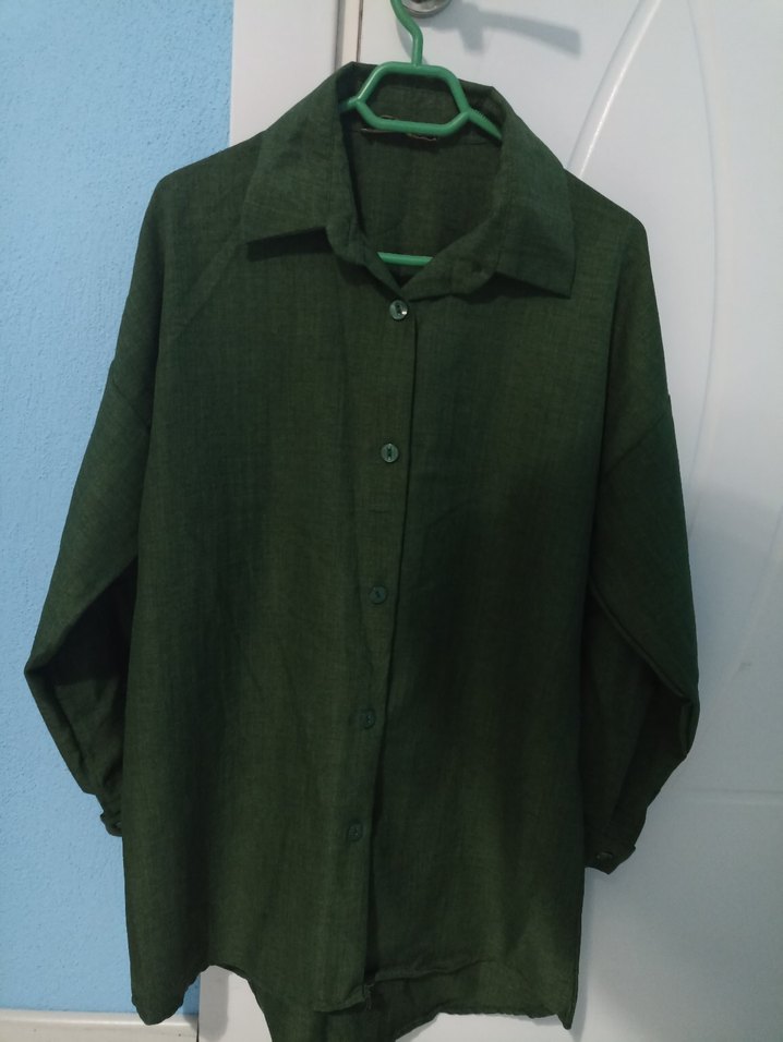 Kadın Koyu Yeşil Keten Gömlek - Görsel 2