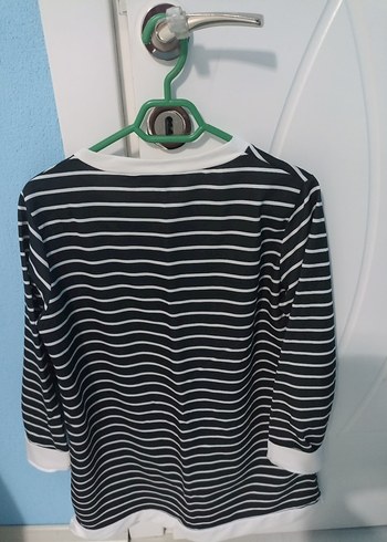 Uzun Kollu, Çizgili, Salaş Kadın Tişört - Görsel 2