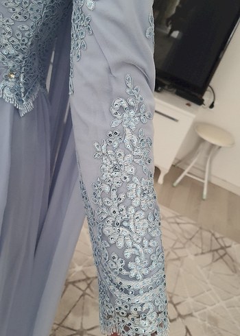 Abiye Pelerinli Bebe Mavisi Şifon Abiye