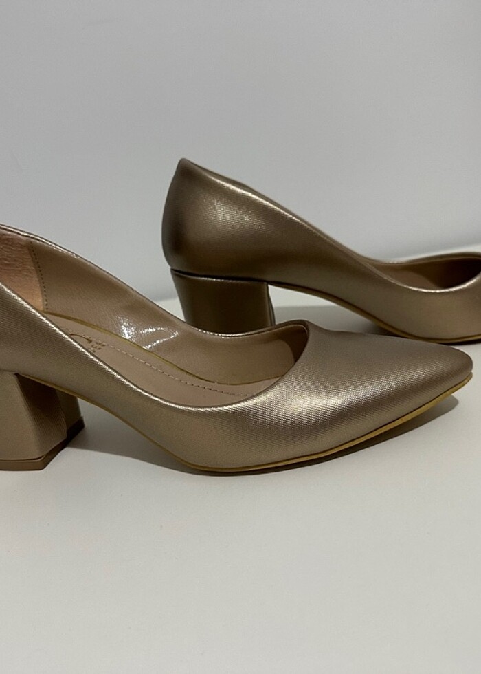 Altın kalın topuklu stiletto - Görsel 5
