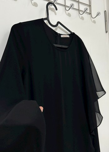 Drapeli Siyah Uzun Kollu Kadın tulum - Görsel 3