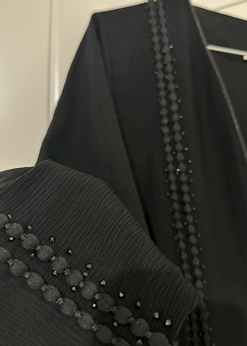 Nakışlı Siyah Uzun Kollu Uzun ferace - Görsel 4