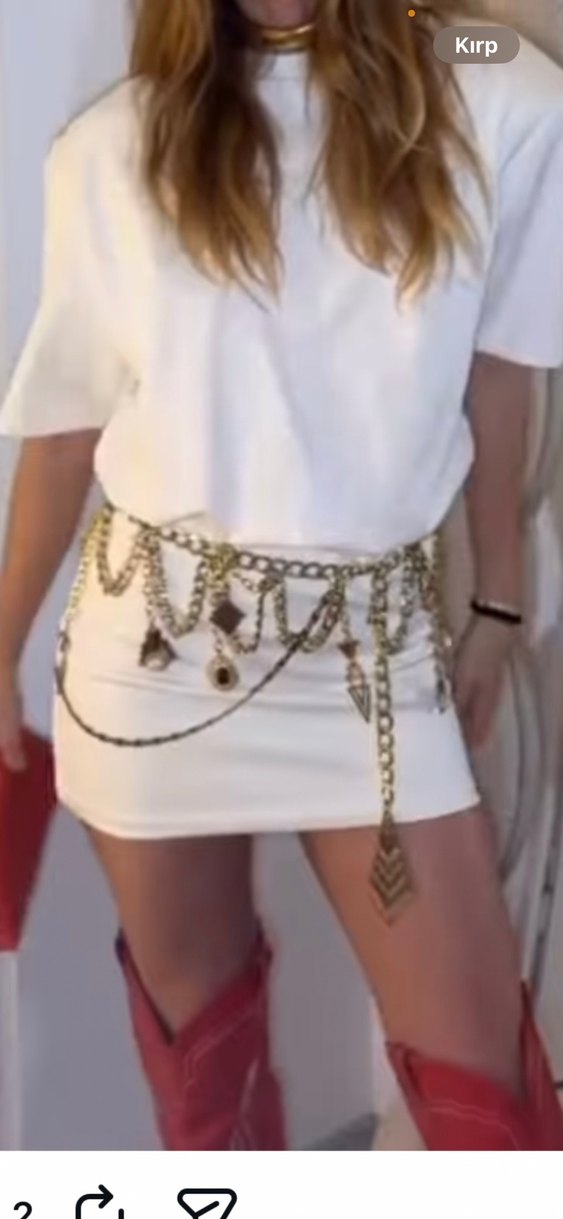 Beyaz Kısa Kollu Midi Elbise - Görsel 2