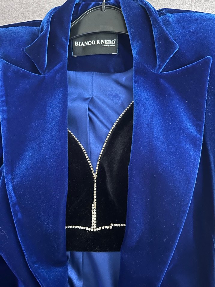 Kadın Mavi Saten Uzun Ceket ve büstiyer - Görsel 3