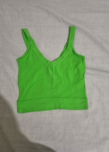 Yeşil V Yakalı Kadın Crop Top - Görsel 2