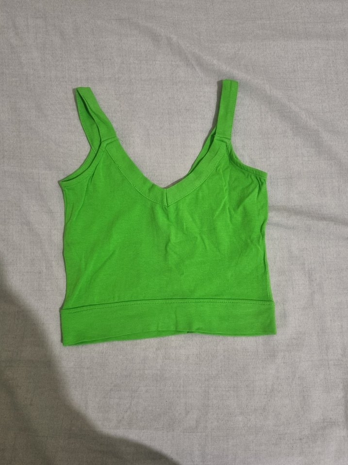 Yeşil V Yakalı Kadın Crop Top - Görsel 2