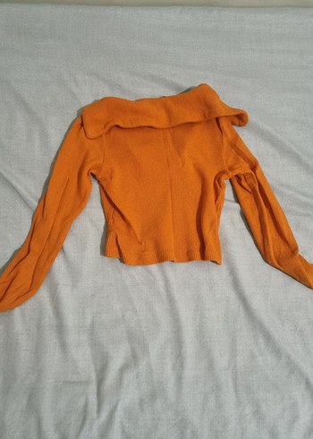 Turuncu V Yaka Uzun Kollu Triko Kazak - Görsel 2
