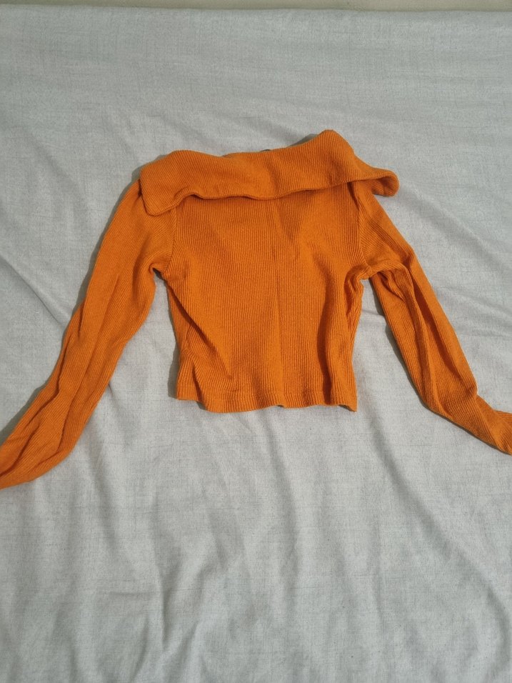 Turuncu V Yaka Uzun Kollu Triko Kazak - Görsel 2