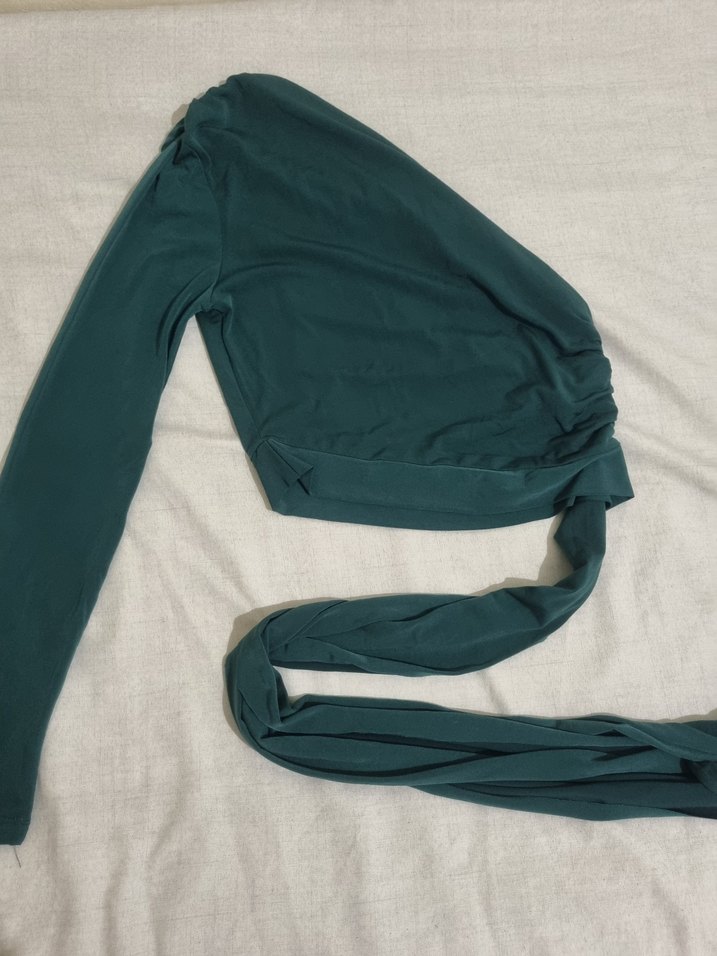 Koyu Yeşil Drapeli Kadın Bluz - Görsel 2