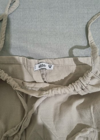 Bej Keten Mini Elbise - Görsel 2