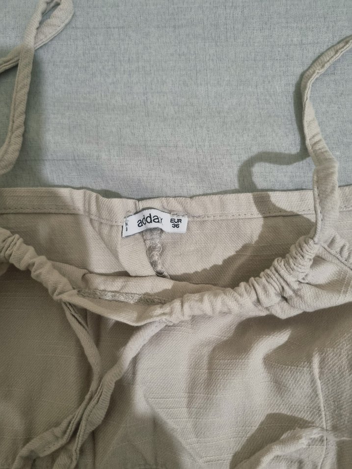 Bej Keten Mini Elbise - Görsel 2