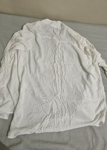 Düğmeli Beyaz Keten Kadın Gömlek - Görsel 2