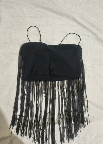 Püsküllü Siyah Mini Askılı Bluz - Görsel 2