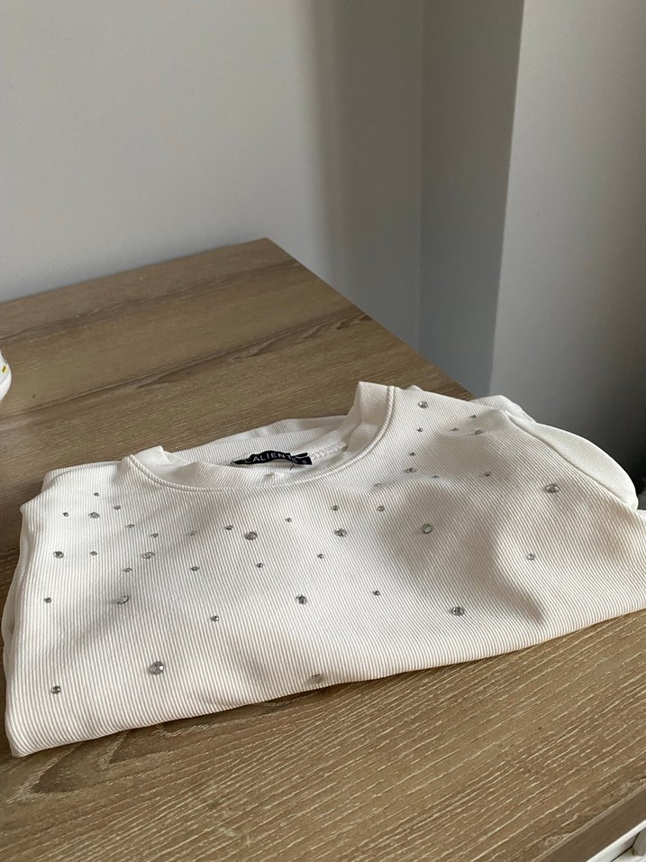 Kız Çocuk Beyaz Payetli uzun Kollu Tişört - Görsel 2