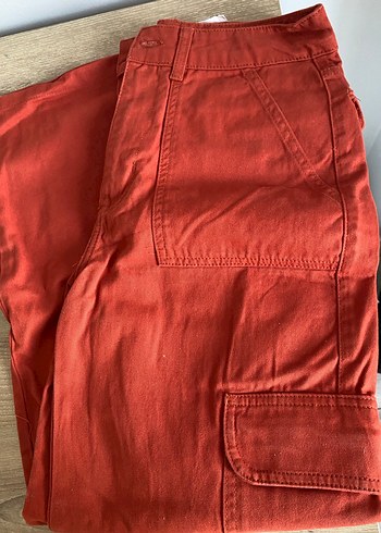 Kırmızı Bol Kesim Keten Kadın Pantolon - Görsel 2