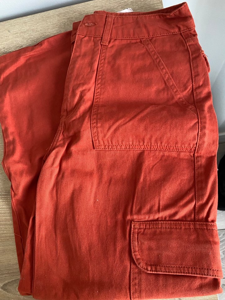 Kırmızı Bol Kesim Keten Kadın Pantolon - Görsel 2