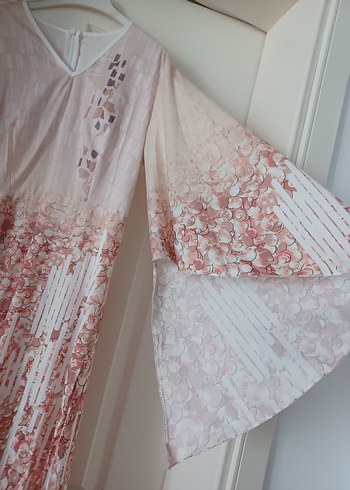 Pembe Bohem Uzun Kollu V Yaka Elbise - Görsel 4