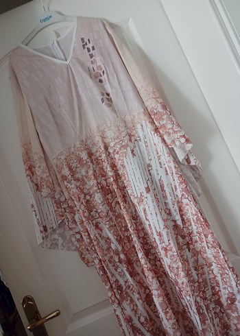 Pembe Bohem Uzun Kollu V Yaka Elbise - Görsel 2