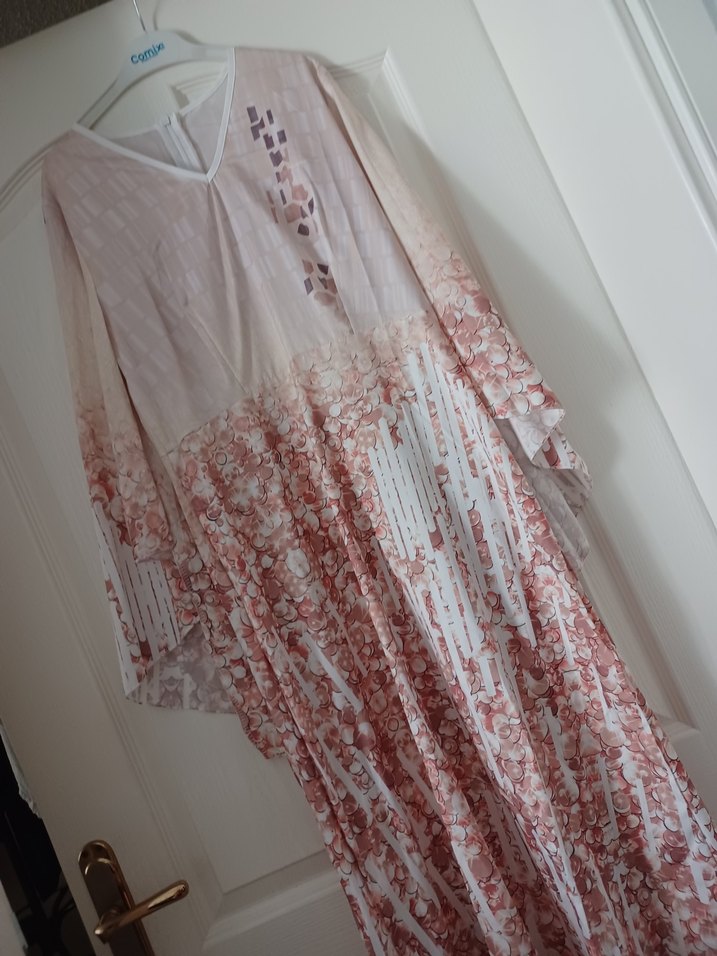 Pembe Bohem Uzun Kollu V Yaka Elbise - Görsel 2