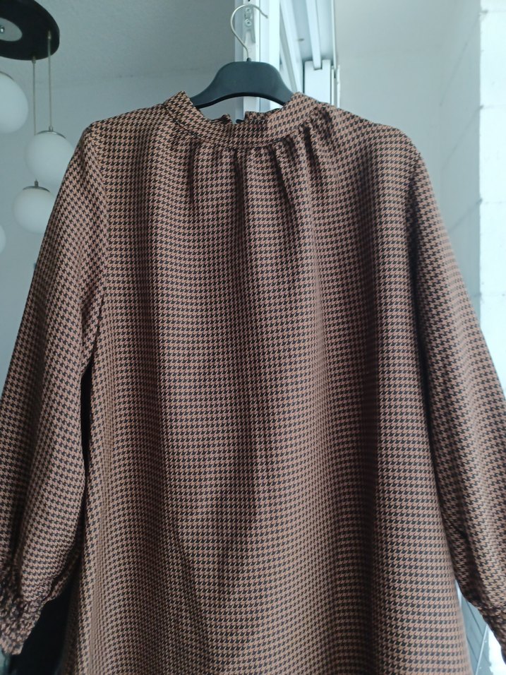 Düğmeli Kahverengi Keten Hamile Bluzu - Görsel 2