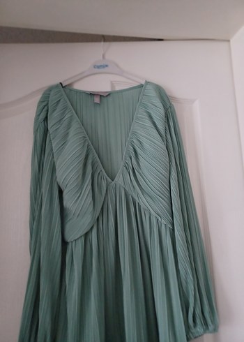 Yeşil Pilili Uzun Kollu Bohem Elbise - Görsel 2