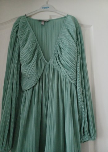 Yeşil Pilili Uzun Kollu Bohem Elbise - Görsel 3