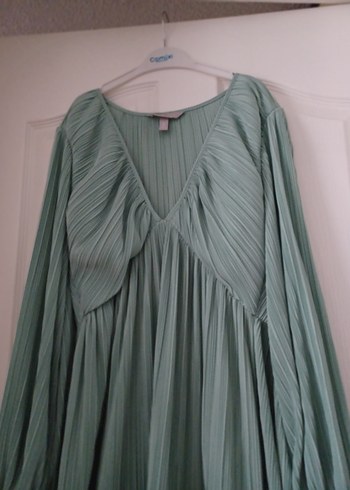 Yeşil Pilili Uzun Kollu Bohem Elbise - Görsel 5