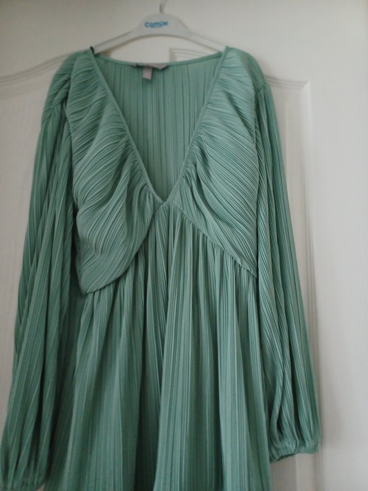 Yeşil Pilili Uzun Kollu Bohem Elbise - Görsel 3