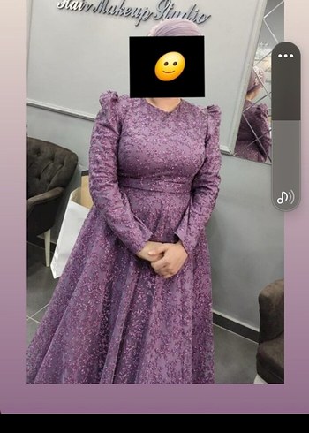 Mor Dantel İşlemeli Uzun Abiye Elbise - Görsel 2