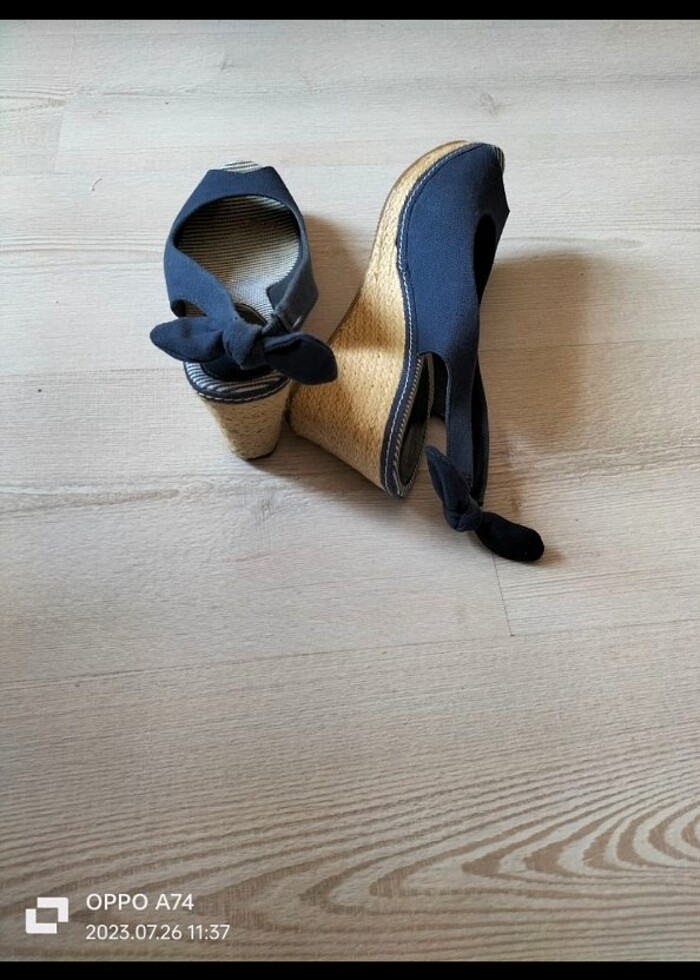 Dolgu topuk şık keten ayakkabı  - Görsel 2