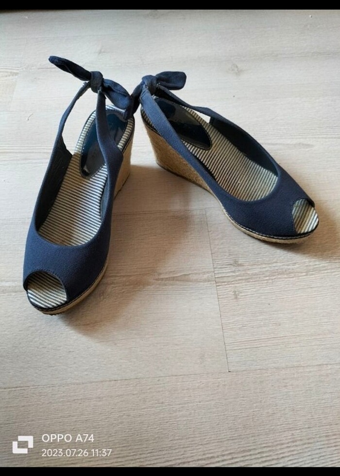 Dolgu topuk şık keten ayakkabı  - Görsel 4