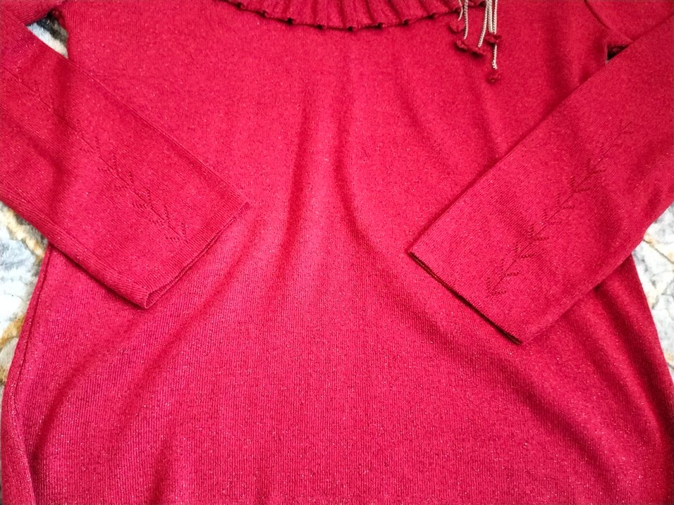 Kırmızı Nakışlı Triko Kadın Kazak - Görsel 3