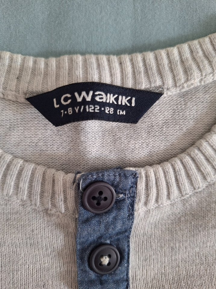 Gri Erkek Çocuk Düğmeli Triko Yelek - Görsel 2