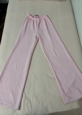 Pembe Büzgülü Rahat Kesim Kadın Keten Pantolon - Görsel 2