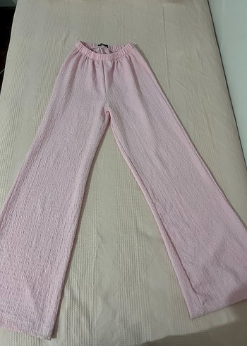 Pembe Büzgülü Rahat Kesim Kadın Keten Pantolon - Görsel 3