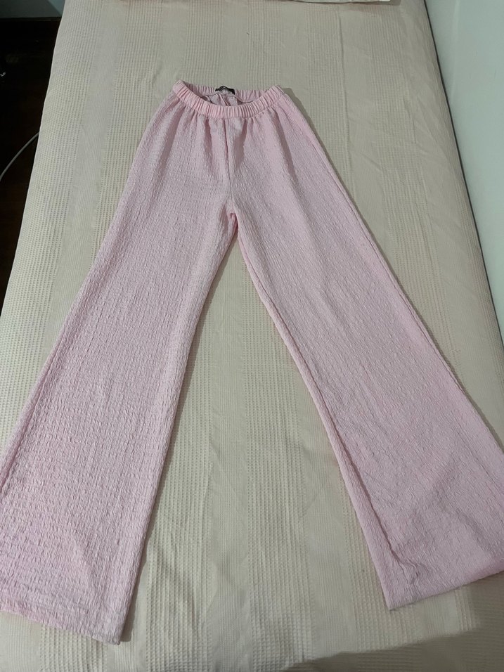 Pembe Büzgülü Rahat Kesim Kadın Keten Pantolon - Görsel 2