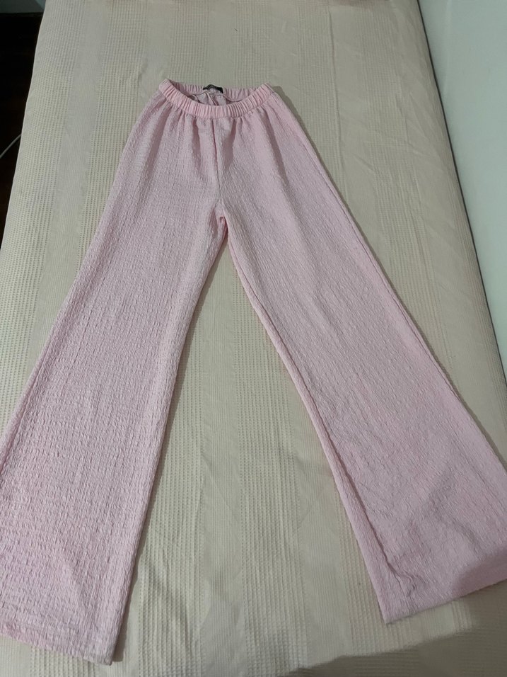 Pembe Büzgülü Rahat Kesim Kadın Keten Pantolon - Görsel 3