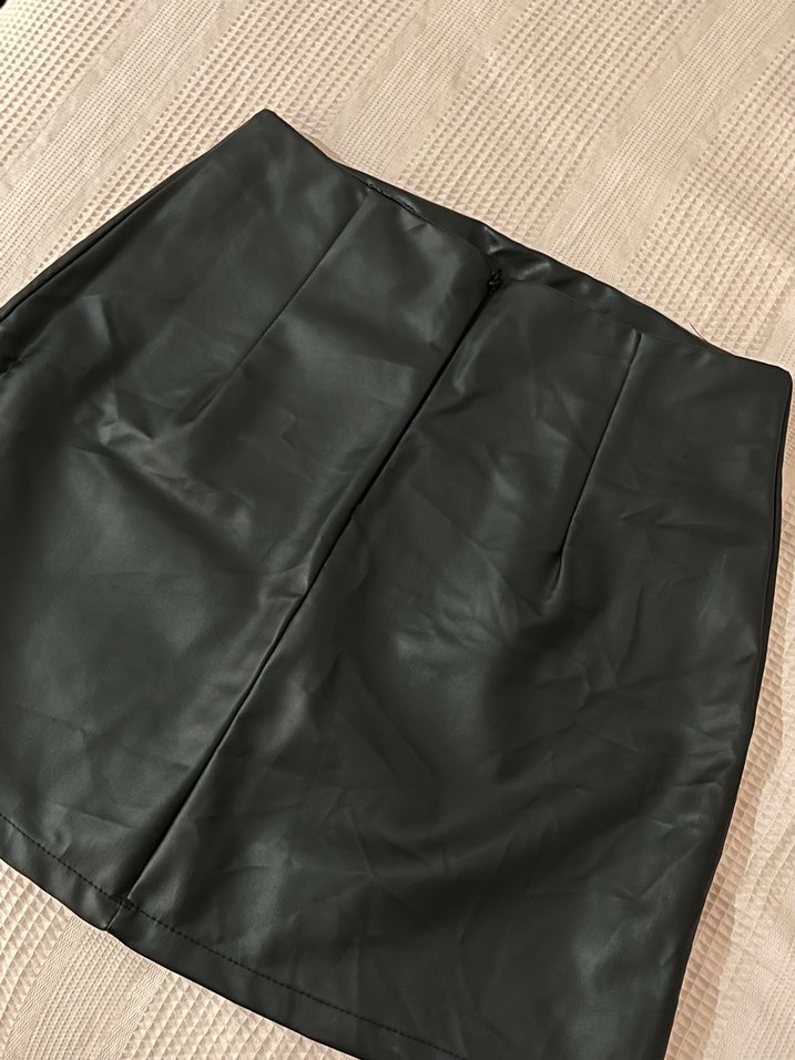 Düz Deri Mini Etek - Görsel 5