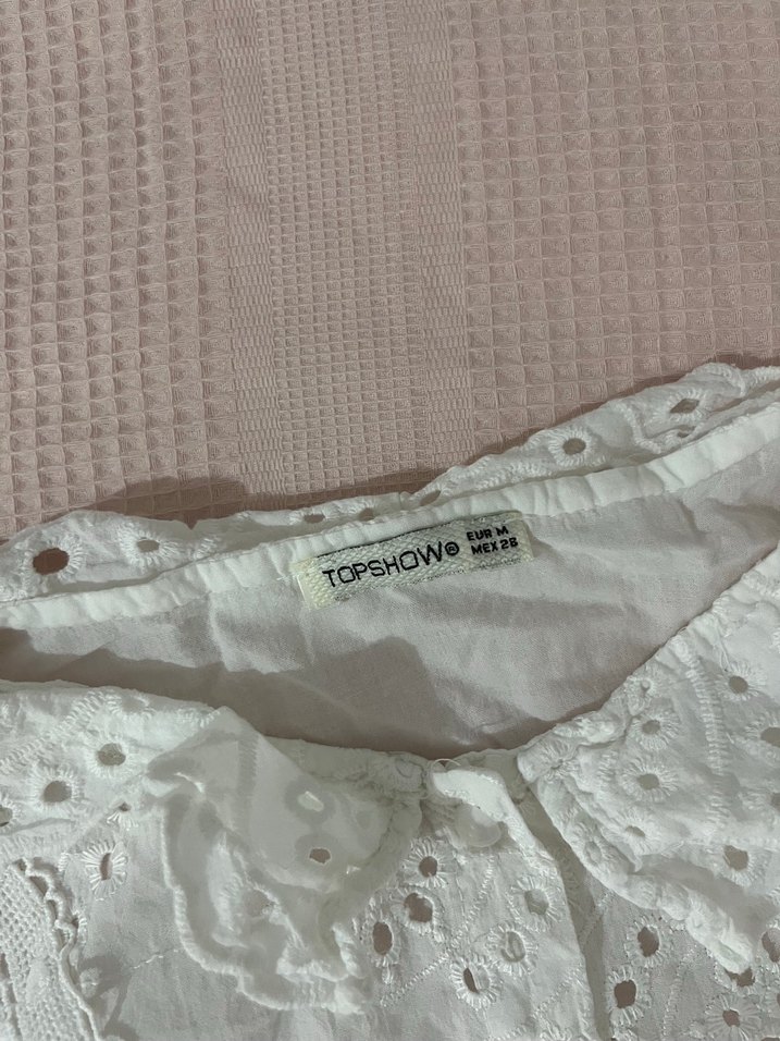 Dantel Detaylı Beyaz Kısa Kollu Keten Bluz - Görsel 5