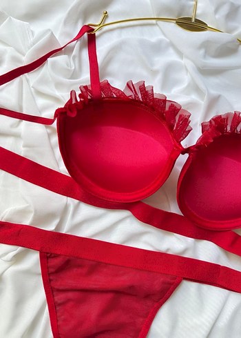 Kırmızı Nakışlı Mini Sütyen Takımı - Görsel 3