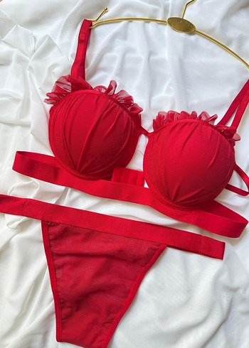 Kırmızı Nakışlı Mini Sütyen Takımı - Görsel 2