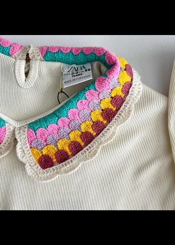 Nakışlı Örgü Bohemtarzı krem Zara takım - Görsel 3