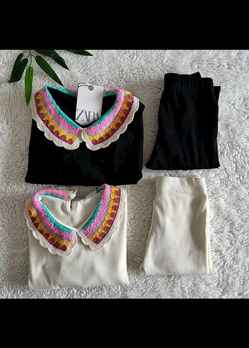 Nakışlı Çok Renkli Yaka Detaylı siyah kız takım - Görsel 3