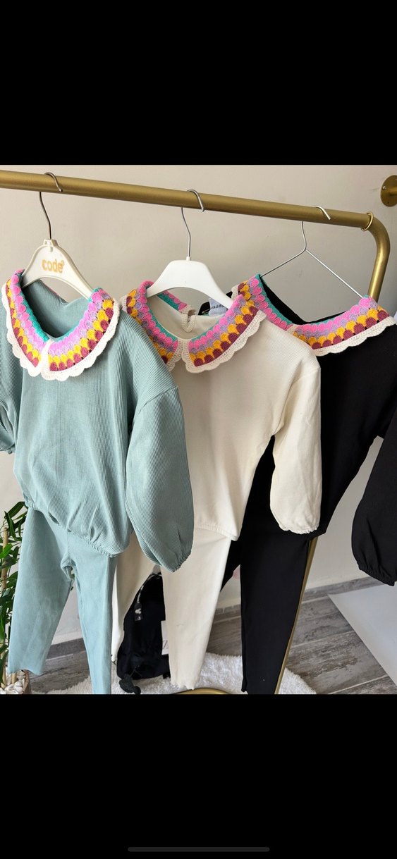 Turkuaz Renkli Kız Çocuk Pamuklu tayt Takımı - Görsel 3